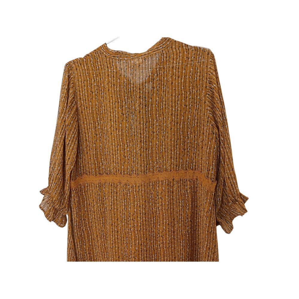 New POL Oversized Mustard Print Dress Women’s  Style Lace Trim Small - Picture 9 of 15